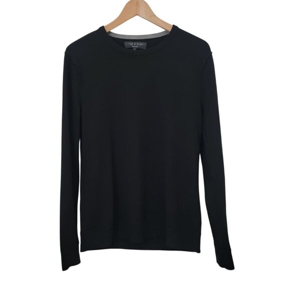 Rag & Bone Black 100% Wool Crewneck Preppy Long Sleeve Sweater Sz S - Picture 1 of 5